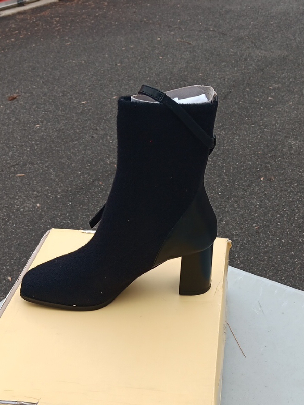 Women's Black Ankle Bootie with Block Heel and Ankle Strap